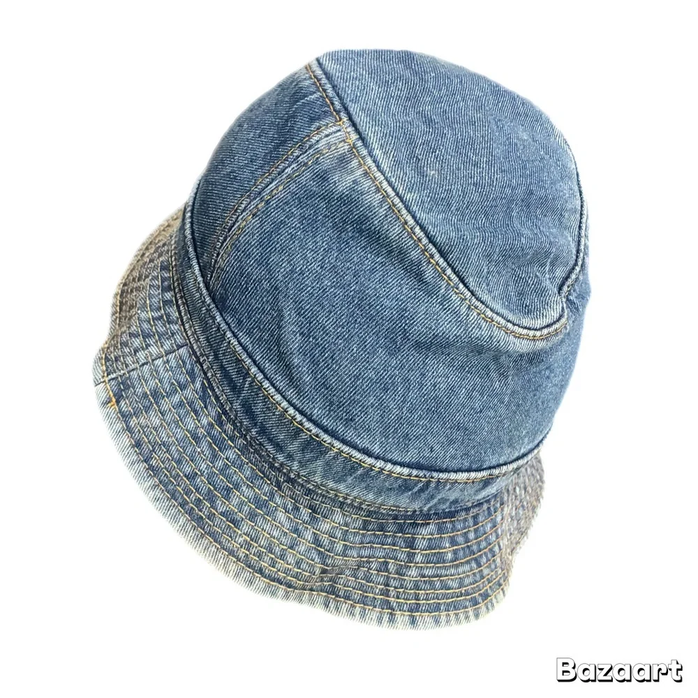 Classic 90s Blue Denim Bucket Hat Sz Small Mesh-Lined Hip-Hop Streetwear Cotton - Picture 5 of 6